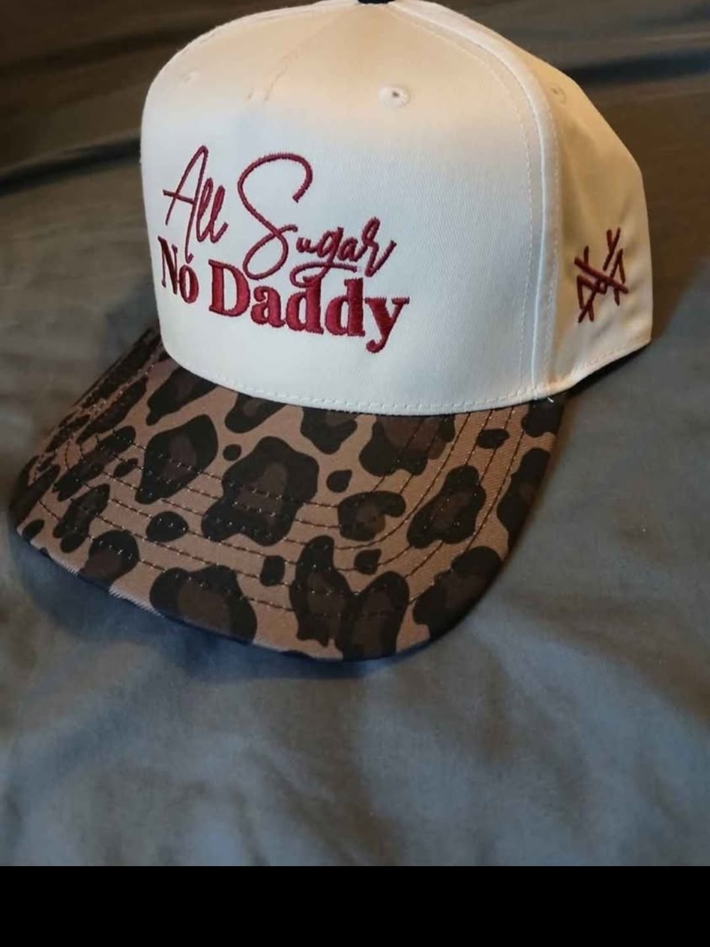 "All Sugar No Daddy" Natural Cap with Leopard Brim